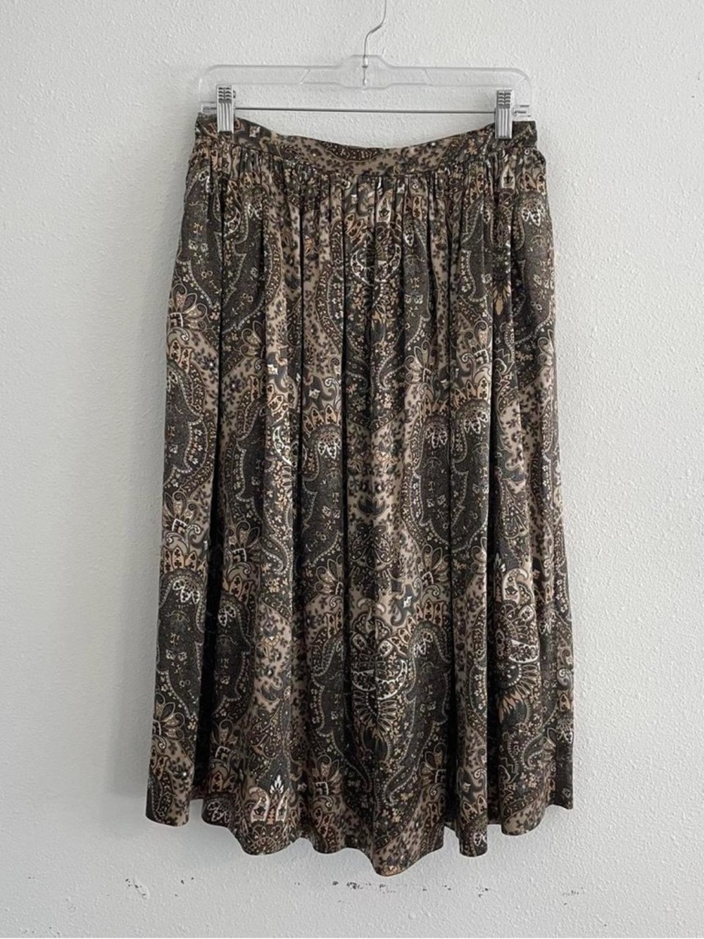 Ellen Tracy Brown Paisley A-Line Midi Skirt